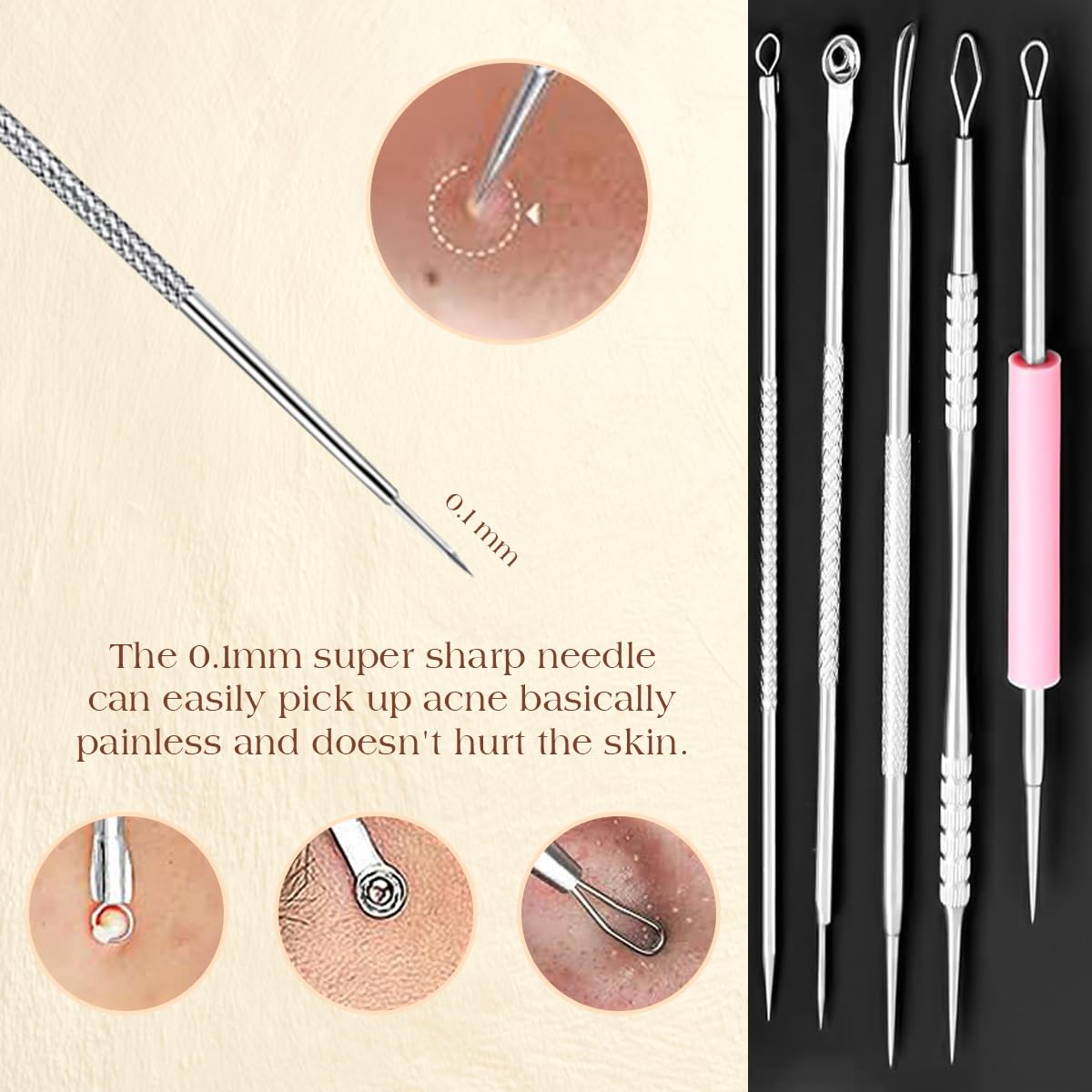 DERMATED blackhead remover tools with ergonomic handles