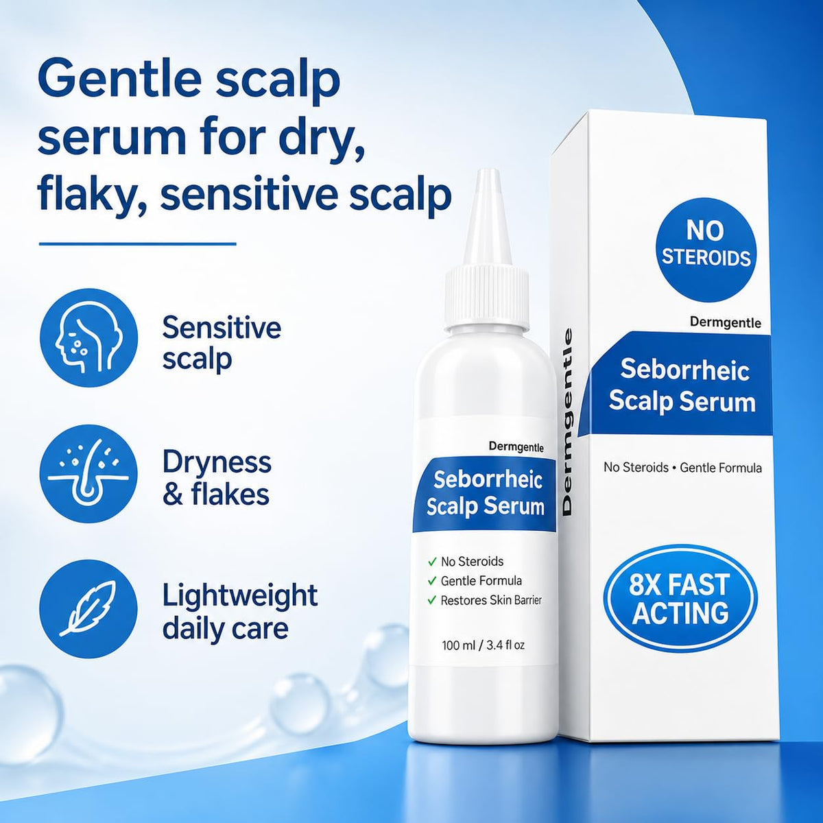 Dermgentle Scalp Serum 8X bottle side view