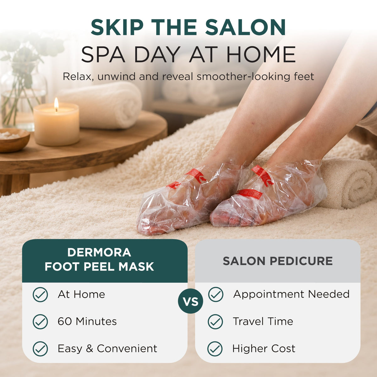 DERMORA Foot Peel Mask in use on feet