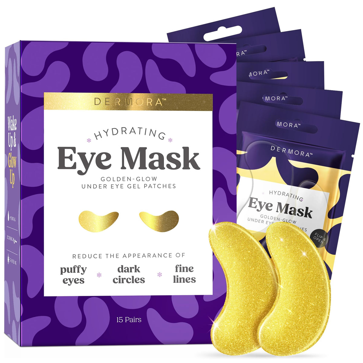 DERMORA Golden Glow Under Eye Patches front view packaging