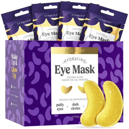 DERMORA Golden Glow Under Eye Patches front view with packaging
