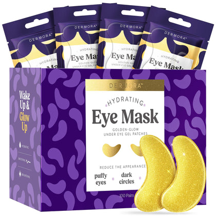 DERMORA Golden Glow Under Eye Patches front view with packaging