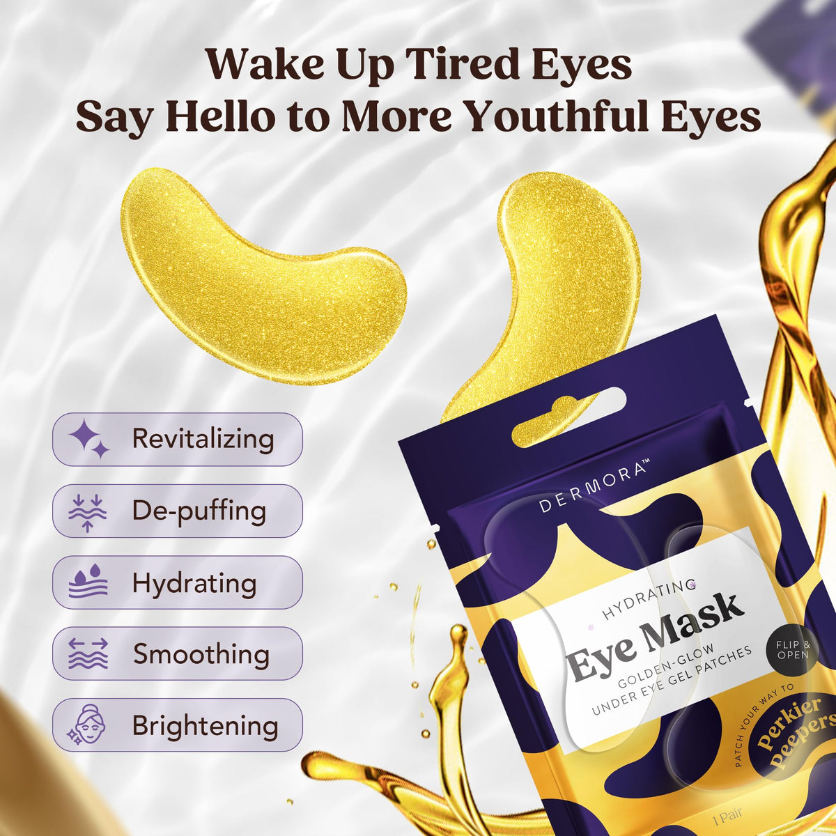 DERMORA Golden Glow Under Eye Patches in use during self-care