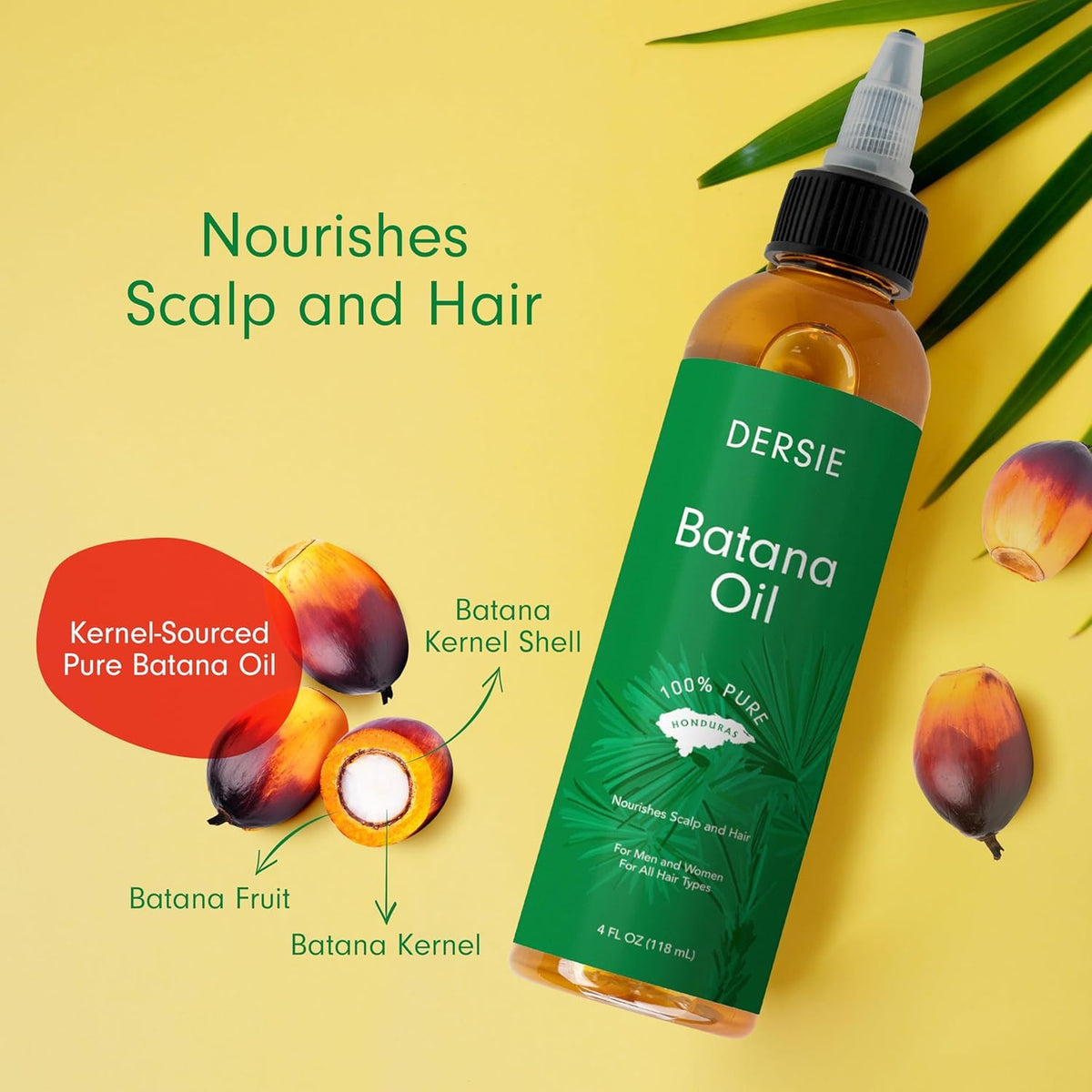 Dersie Batana Oil bottle with natural aroma notice