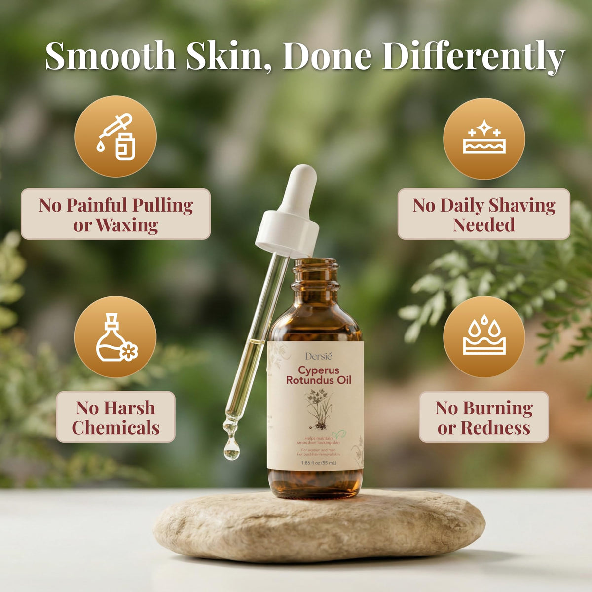 Dersie Cyperus Rotundus Oil with natural ingredients displayed