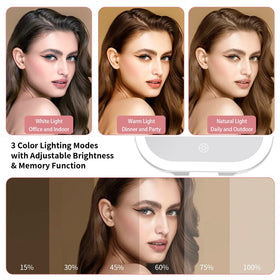 DESCHEN Travel Makeup Mirror showing LED lighting