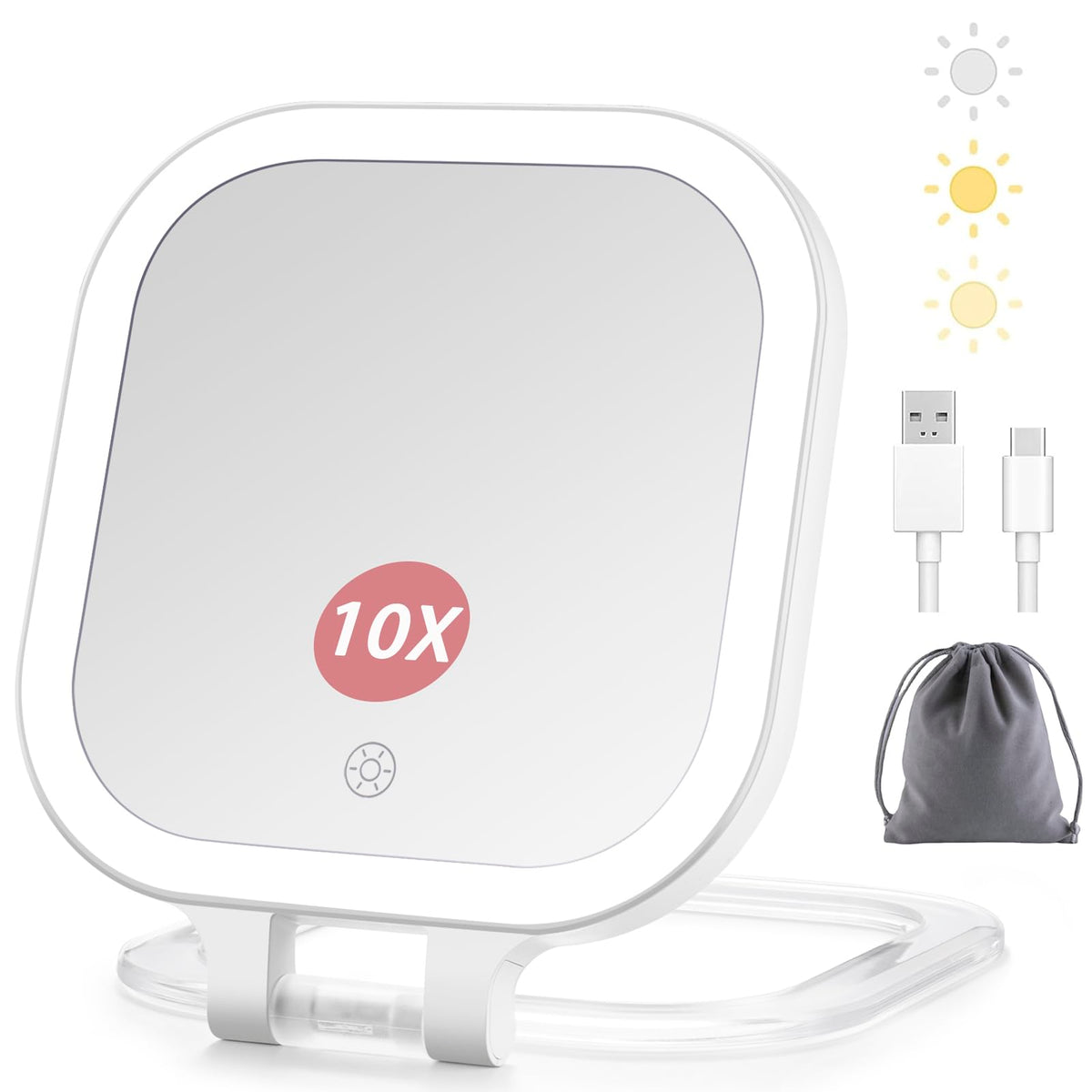 DESCHEN Travel Makeup Mirror with lights front view