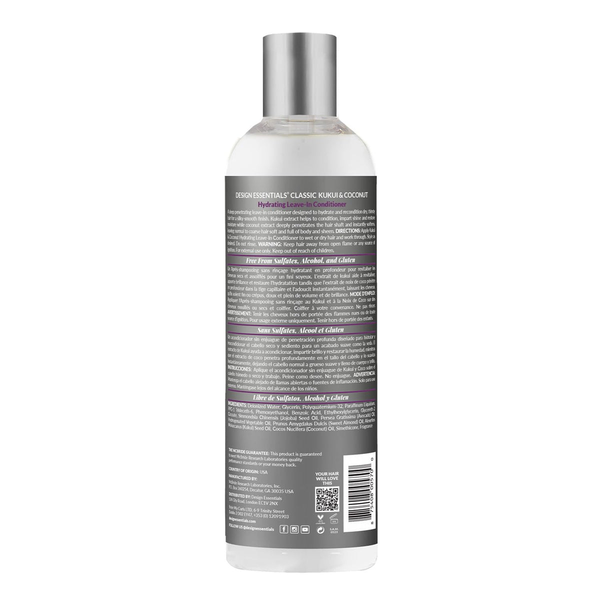 Design Essentials Kukui & Coconut Leave-In Conditioner 8 Oz back view