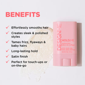 Design.Me HOLD.ME Styling Stick applied to hair for frizz control
