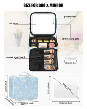 Detachable LED mirror with three lighting options in Relavel Makeup Bag