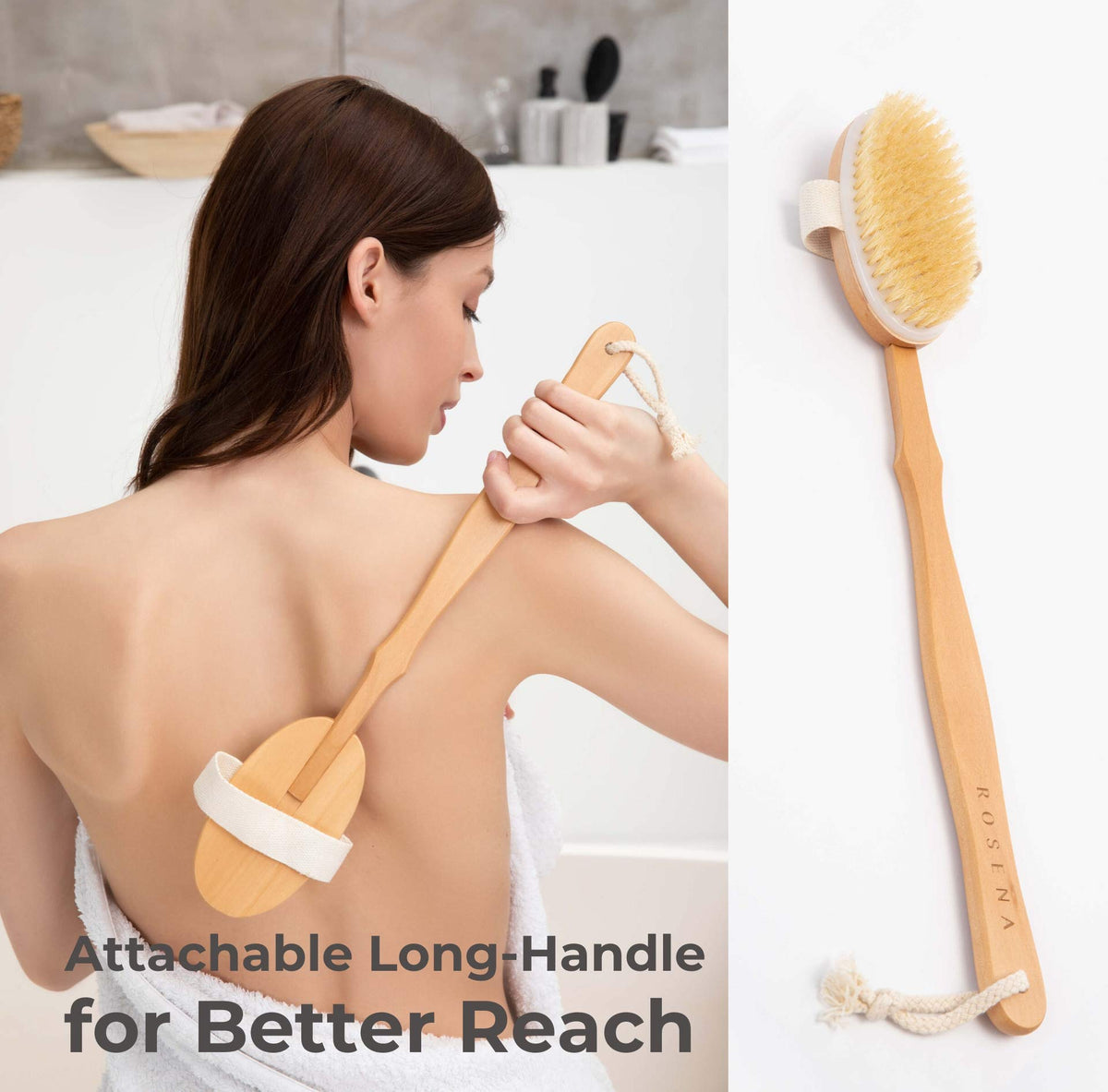 Detachable long handle for ROSENA body brush