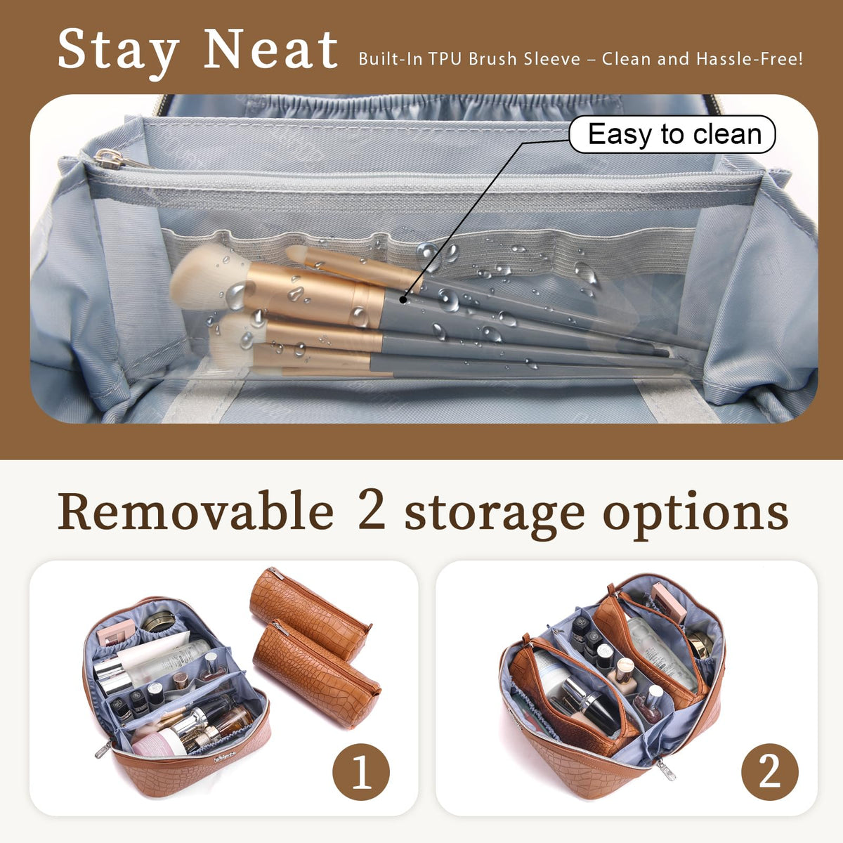 Detachable zipper storage bags from BOYATU Travel Makeup Bag Set