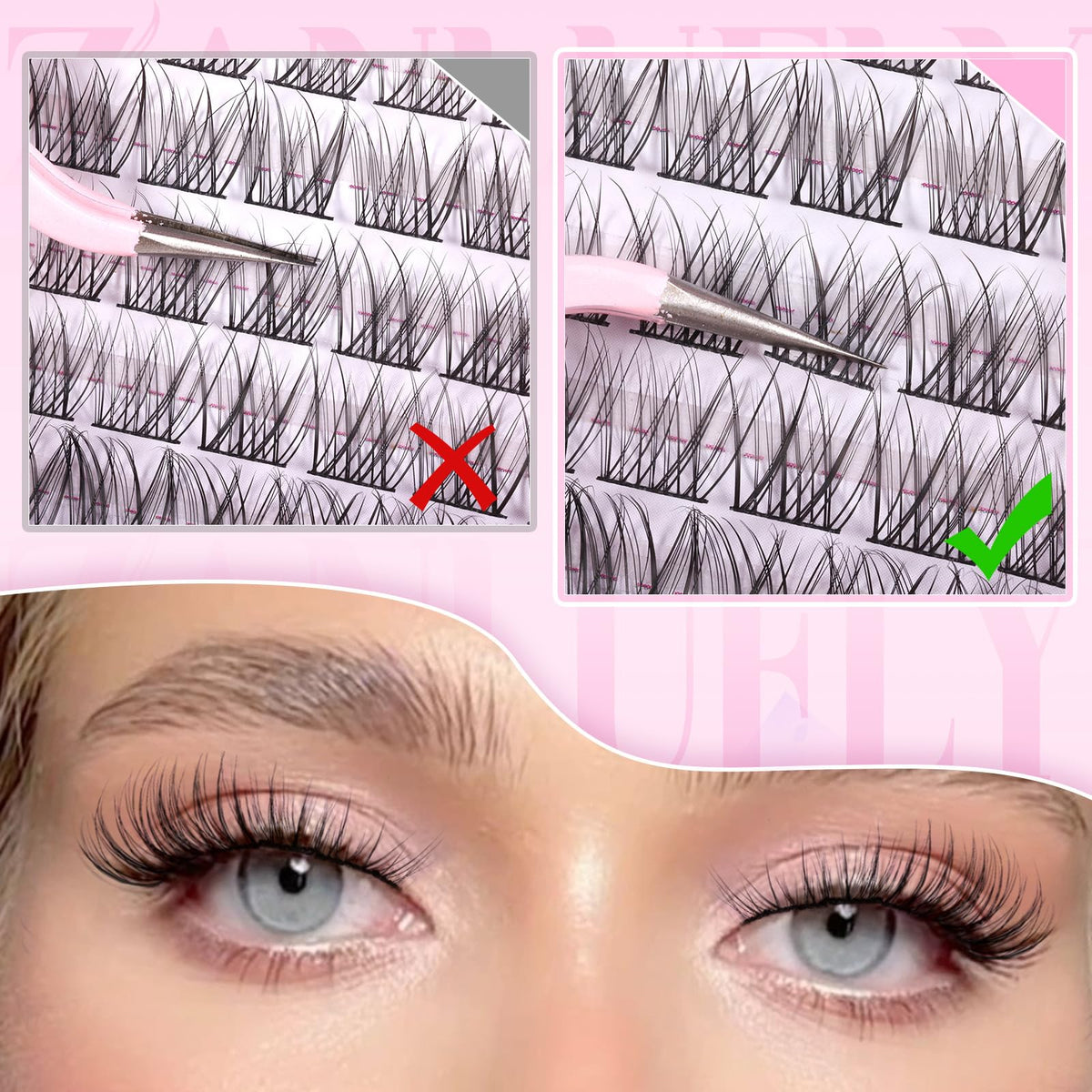 Detail of zanlufly Wispy Eyelash Clusters showing cluster design
