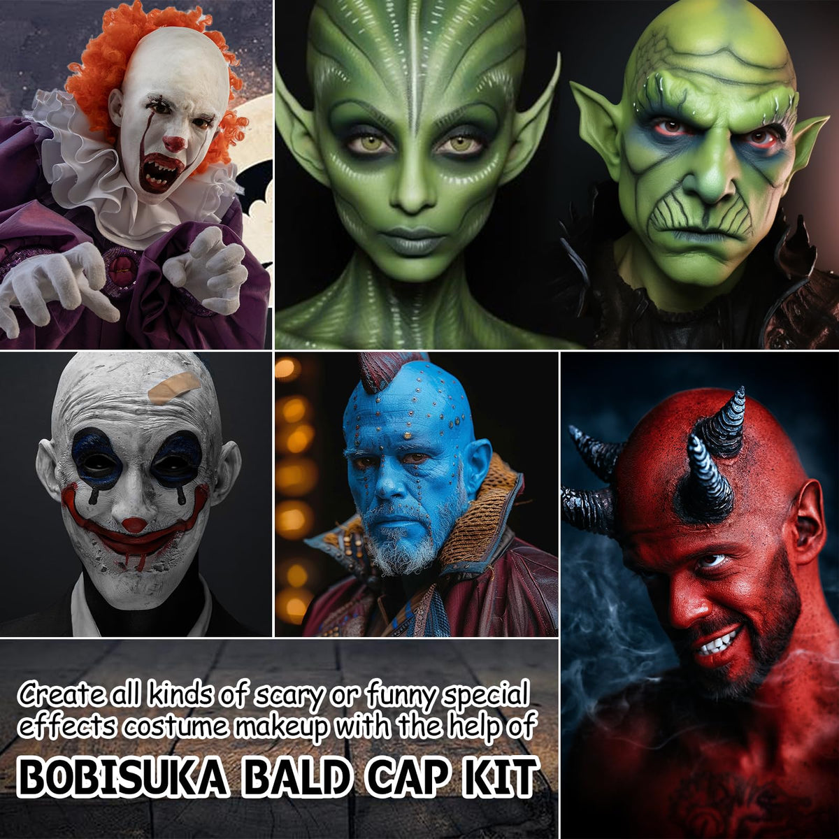 Detailed instructions for using the bald cap makeup kit