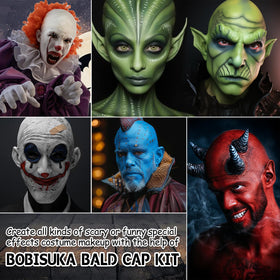 Detailed instructions for using the bald cap makeup kit