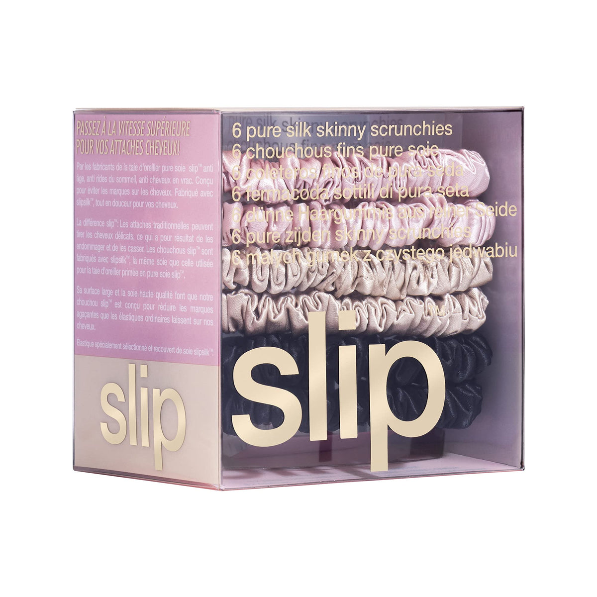 Detailed view of SLIP Silk scrunchies with a smooth finish