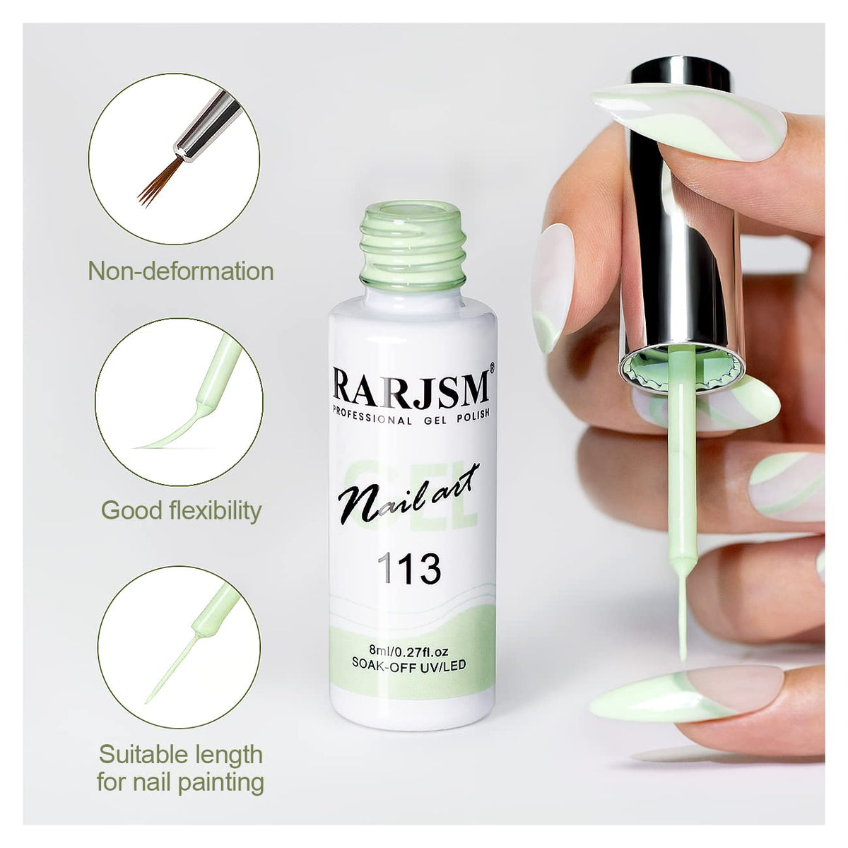 Detailed view of the thin brush in RARJSM Nail Art Liner Gel Polish