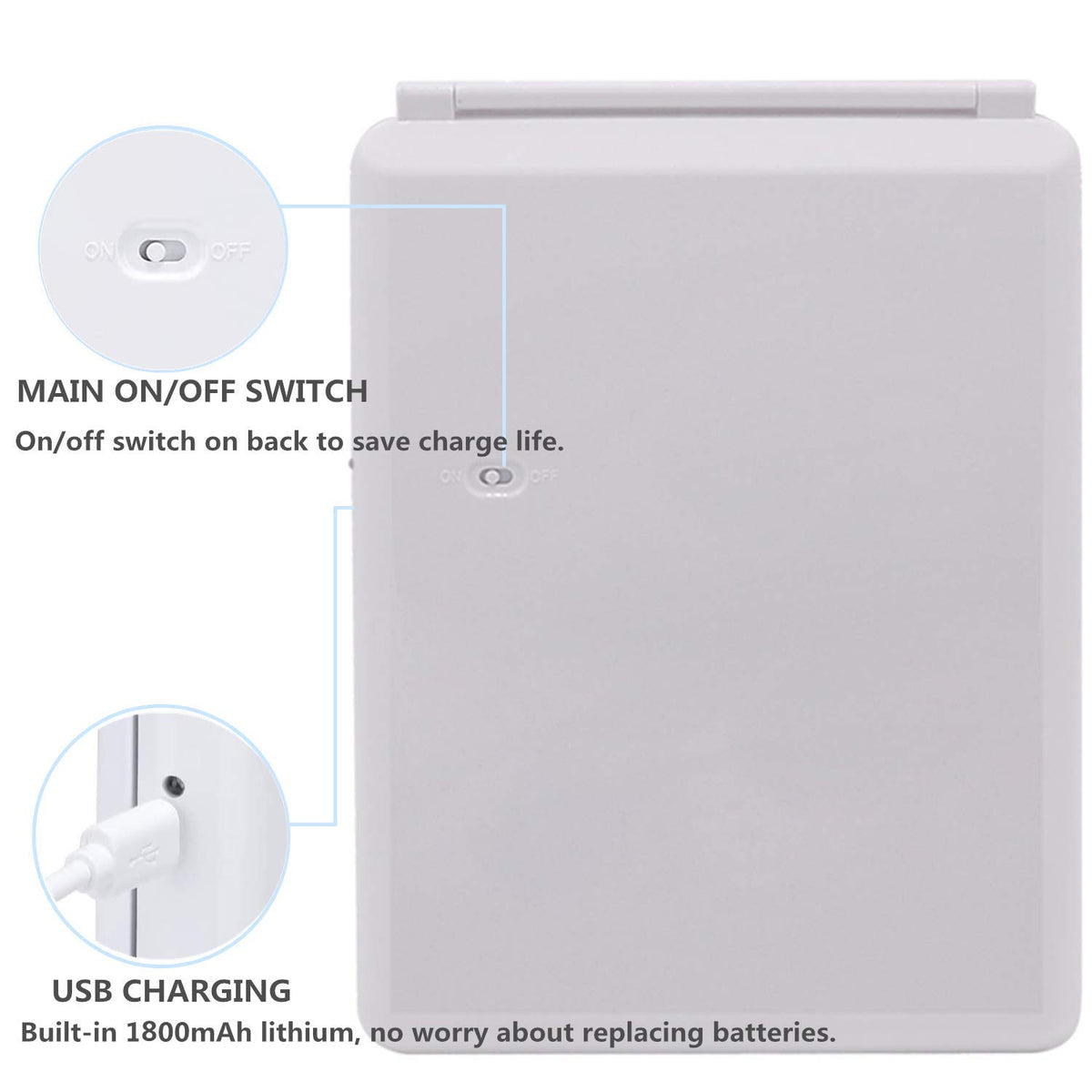 deweisn Folding Lighted Makeup Mirror showing USB charging port