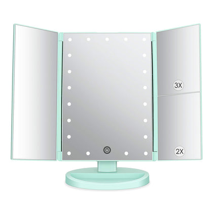 deweisn Tri-Fold Lighted Makeup Mirror front view with LED lights