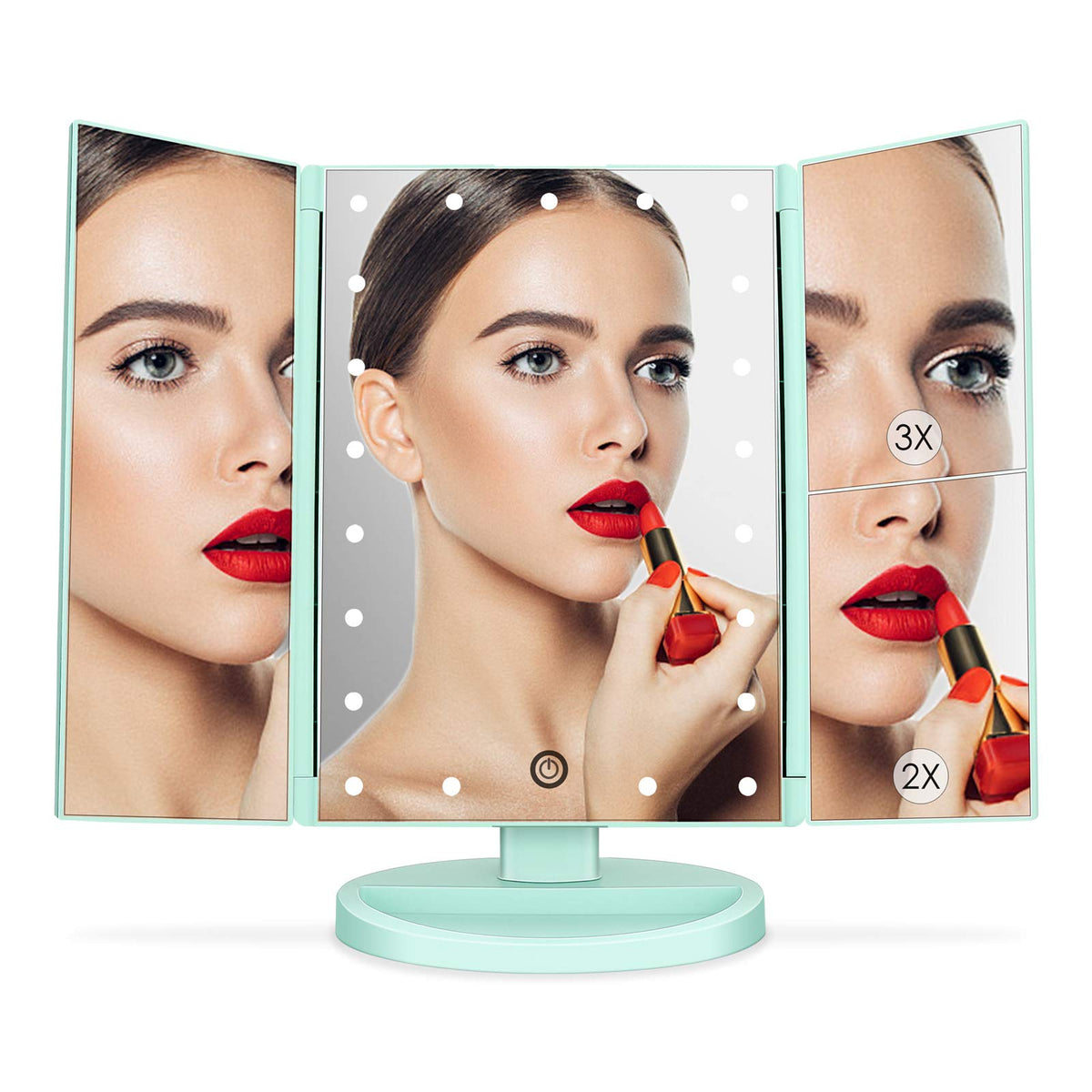 deweisn Tri-Fold Lighted Makeup Mirror with jewellery holder in base