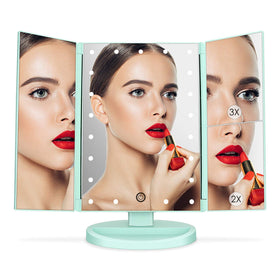deweisn Tri-Fold Lighted Makeup Mirror with jewellery holder in base