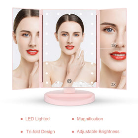deweisn Tri-Fold Lighted Vanity Mirror base holding cosmetics