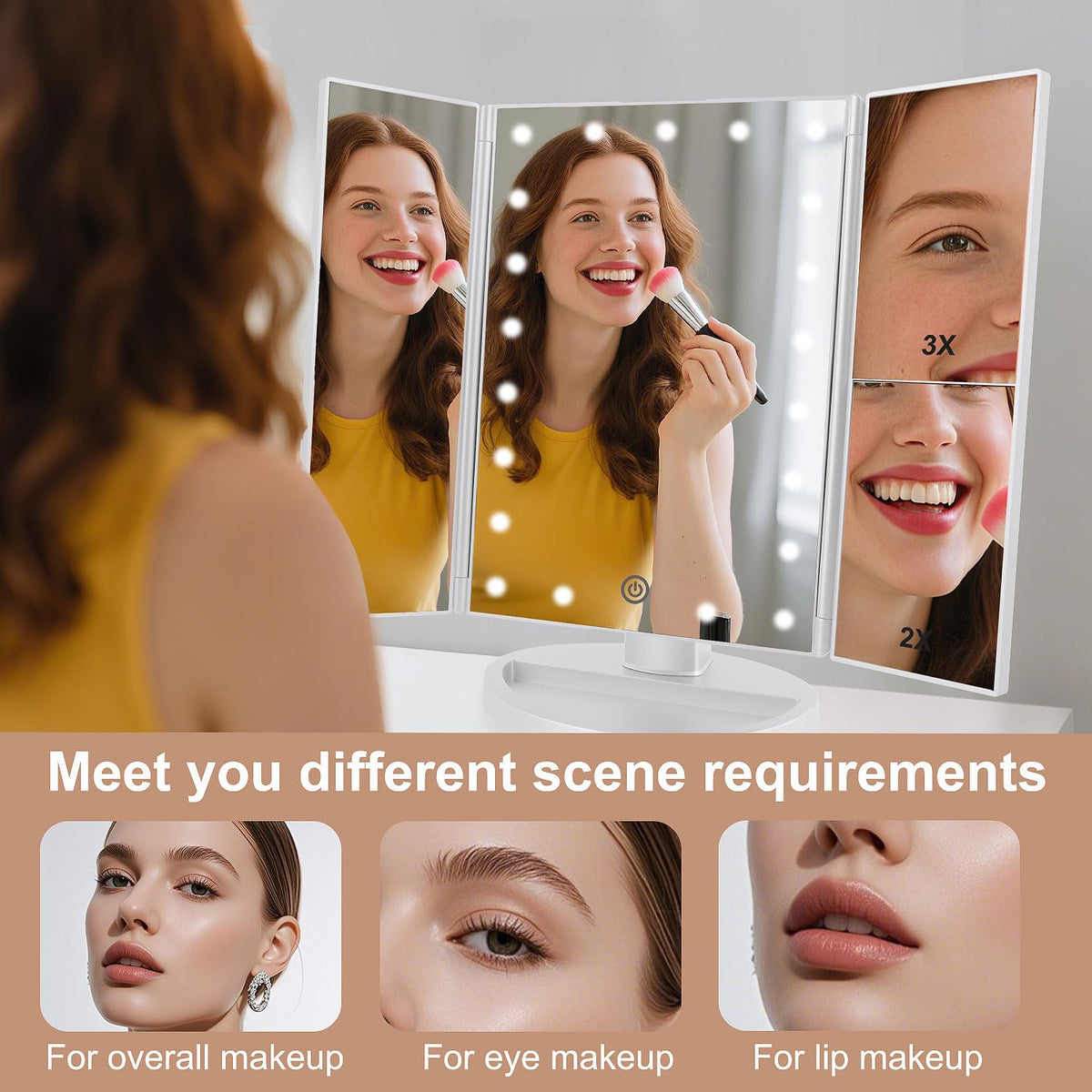 deweisn Tri-Fold Lighted Vanity Mirror in a lifestyle setting