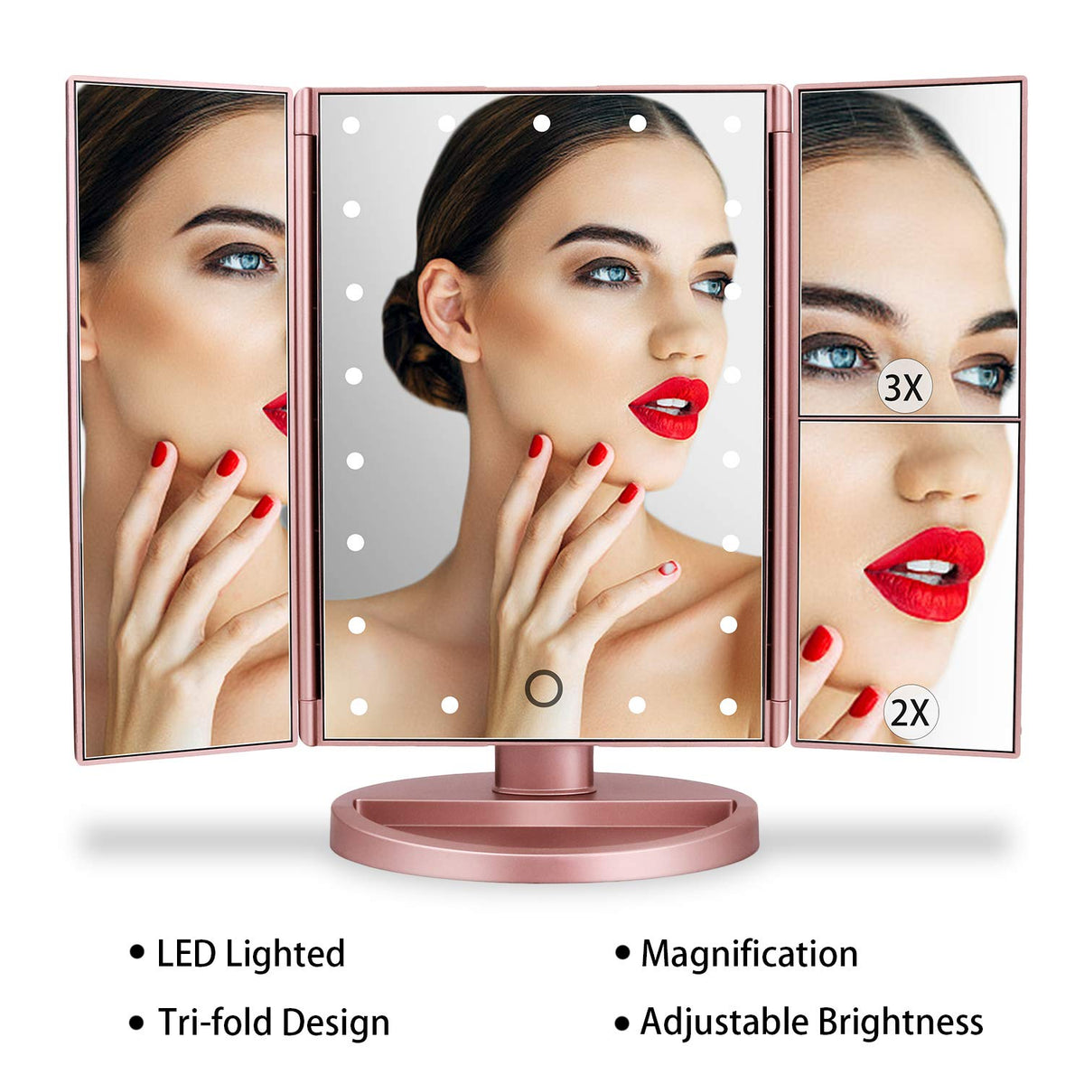 deweisn Tri-Fold Lighted Vanity Mirror in travel setup