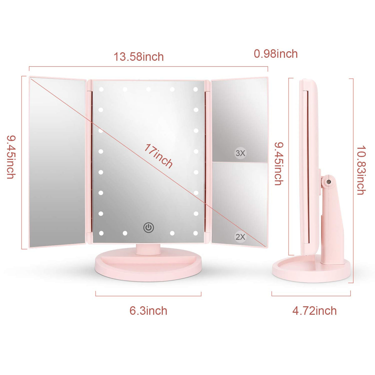 deweisn Tri-Fold Lighted Vanity Mirror with touch sensor brightness control