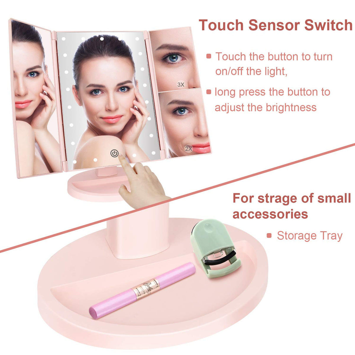 deweisn Tri-Fold Lighted Vanity Mirror with USB cable