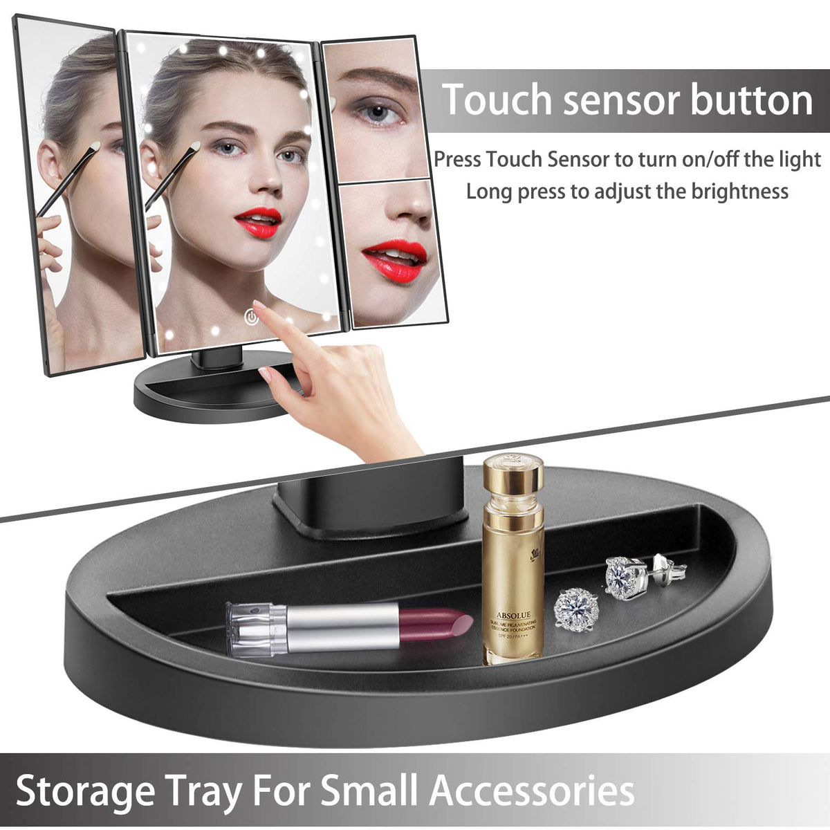 deweisn Trifold Lighted Vanity Mirror packaging on a countertop