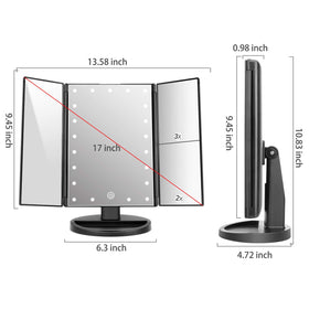 deweisn Trifold Lighted Vanity Mirror with touch sensor switch illuminated