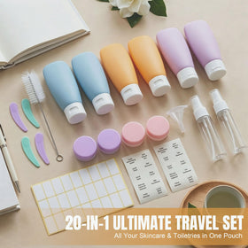 DEWSENSI travel bottles and jars arranged neatly