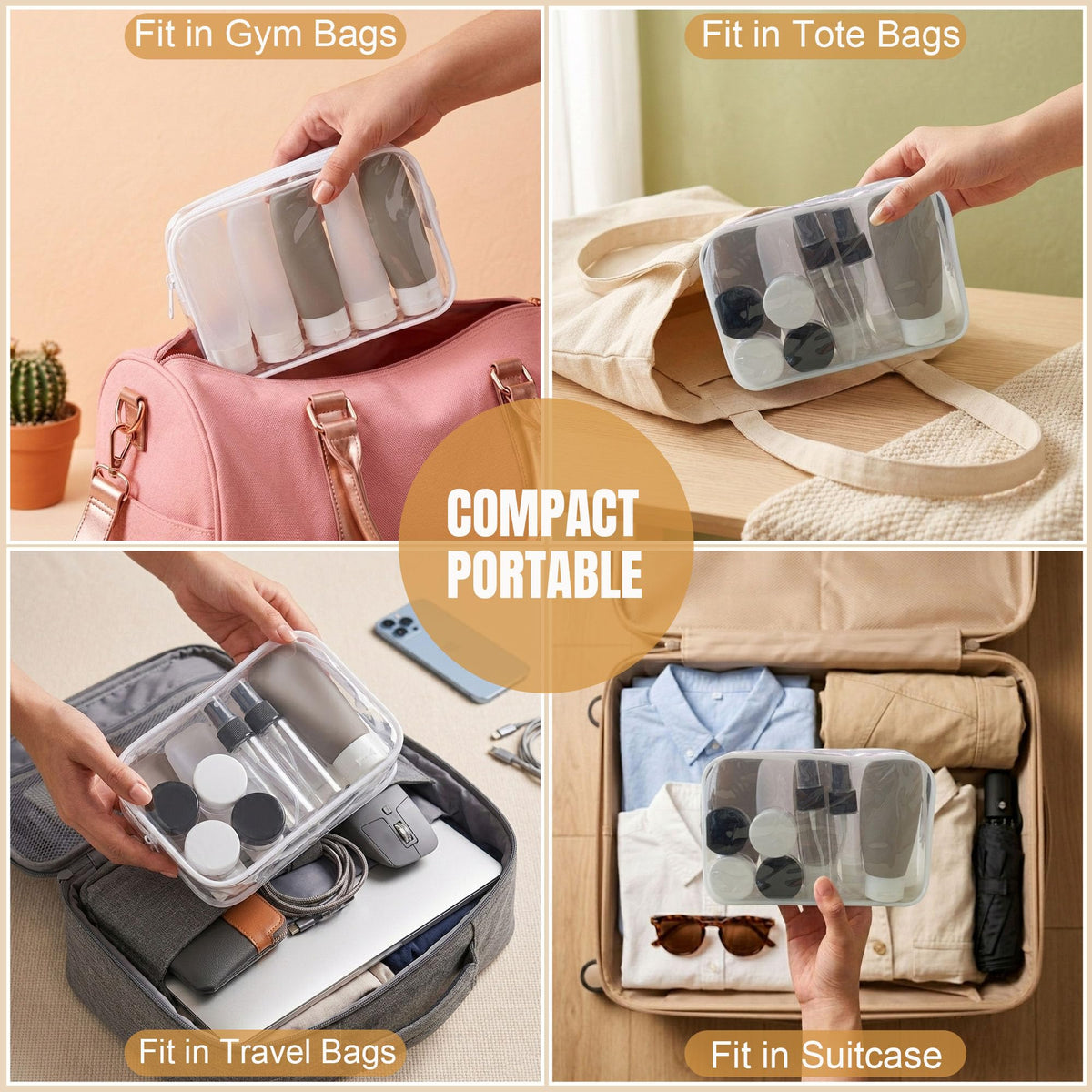 DEWSENSI travel bottles in a gym bag