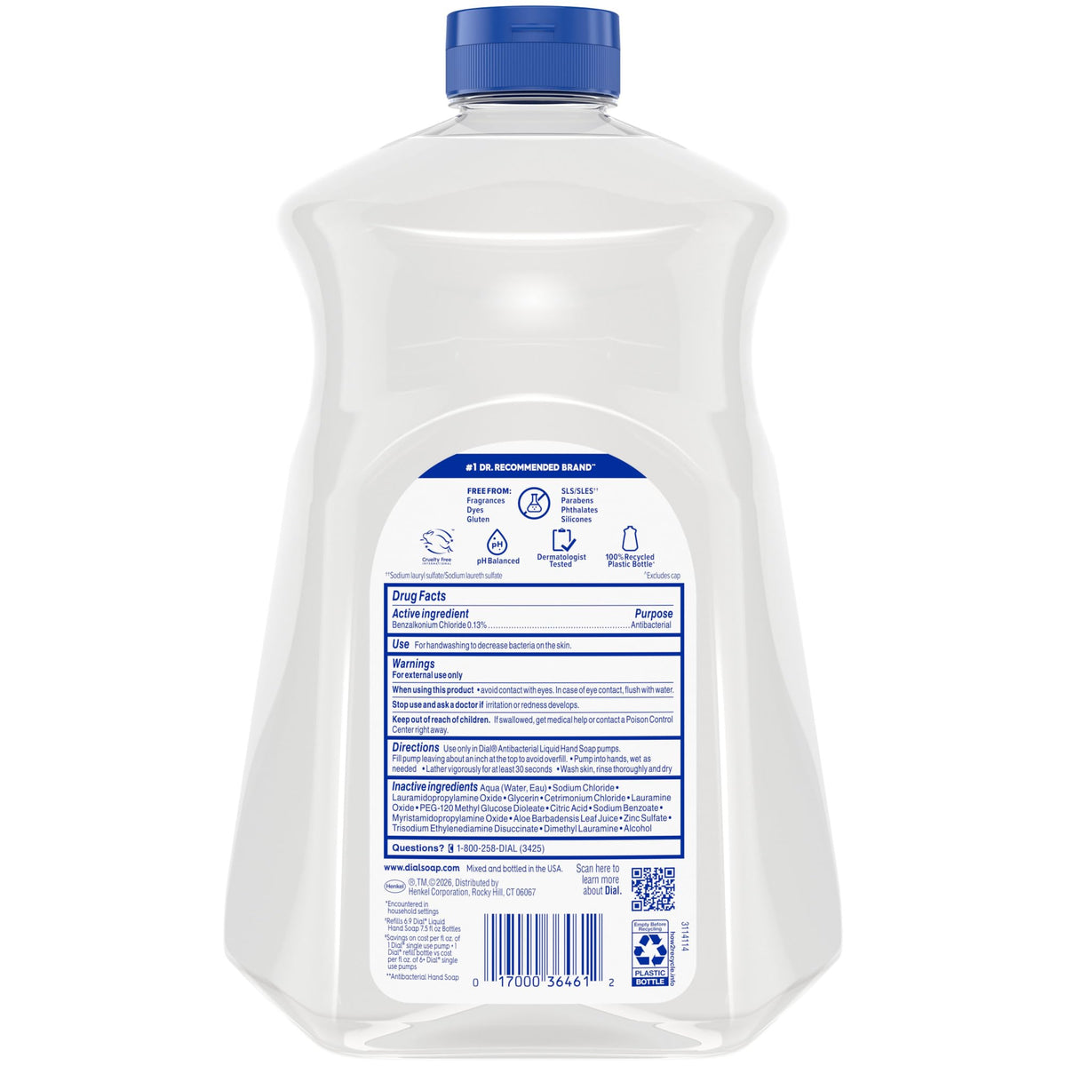 Dial Antibacterial Sensitive Liquid Hand Soap refill in bathroom setting