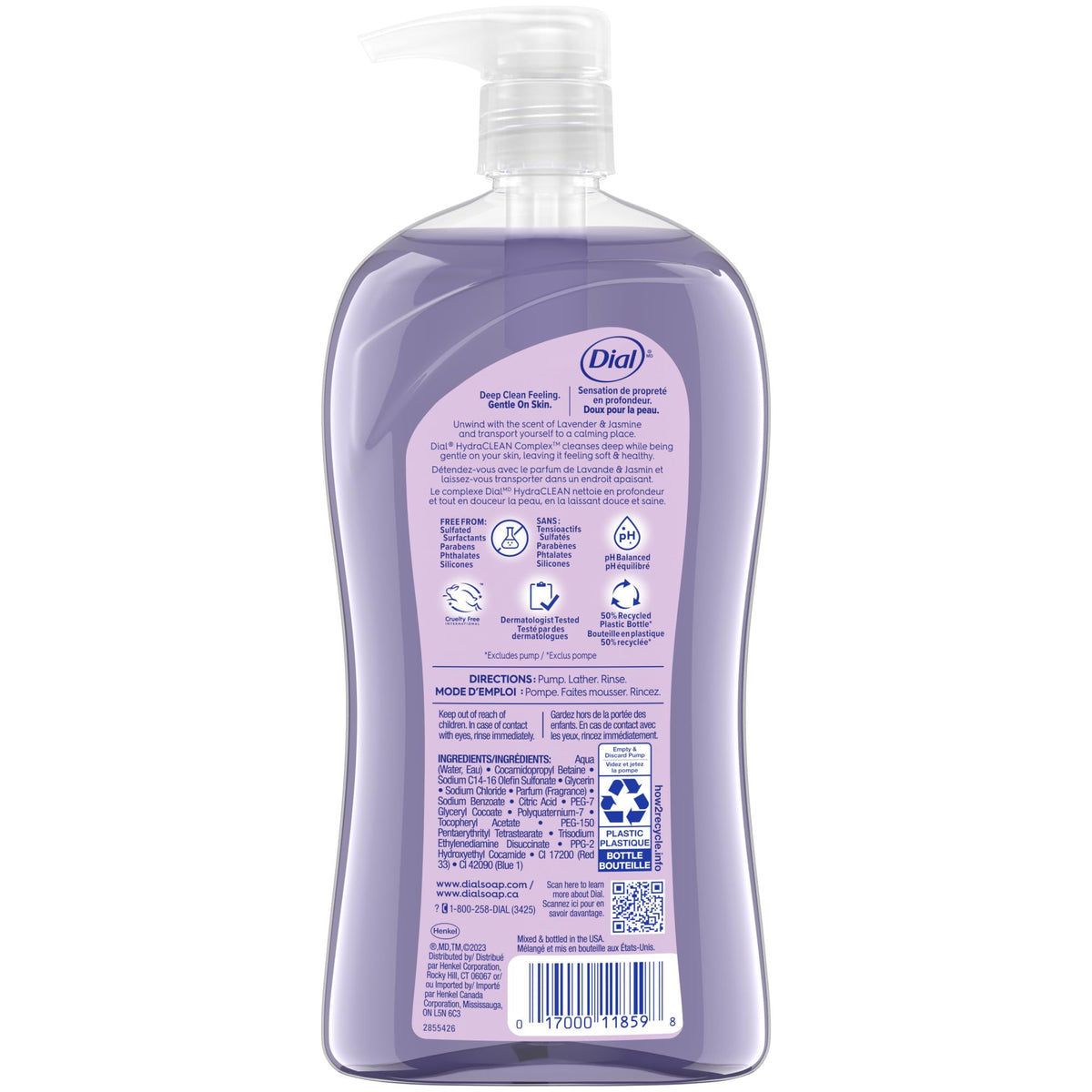 Dial Body Wash Calm & Soothe Lavender & Jasmine 32 fl oz cap detail