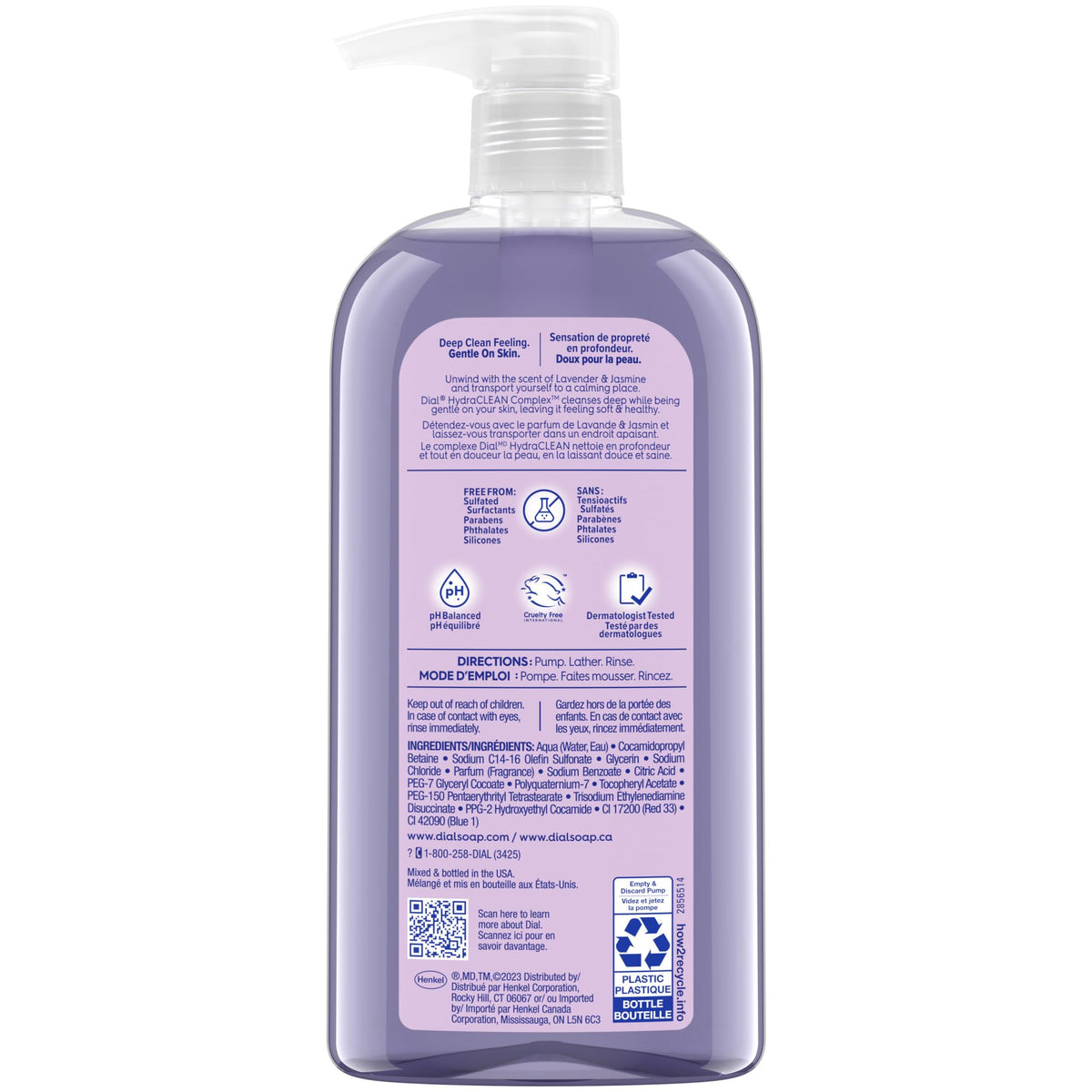 Dial Body Wash Calm & Soothe Lavender Jasmine bottle back view