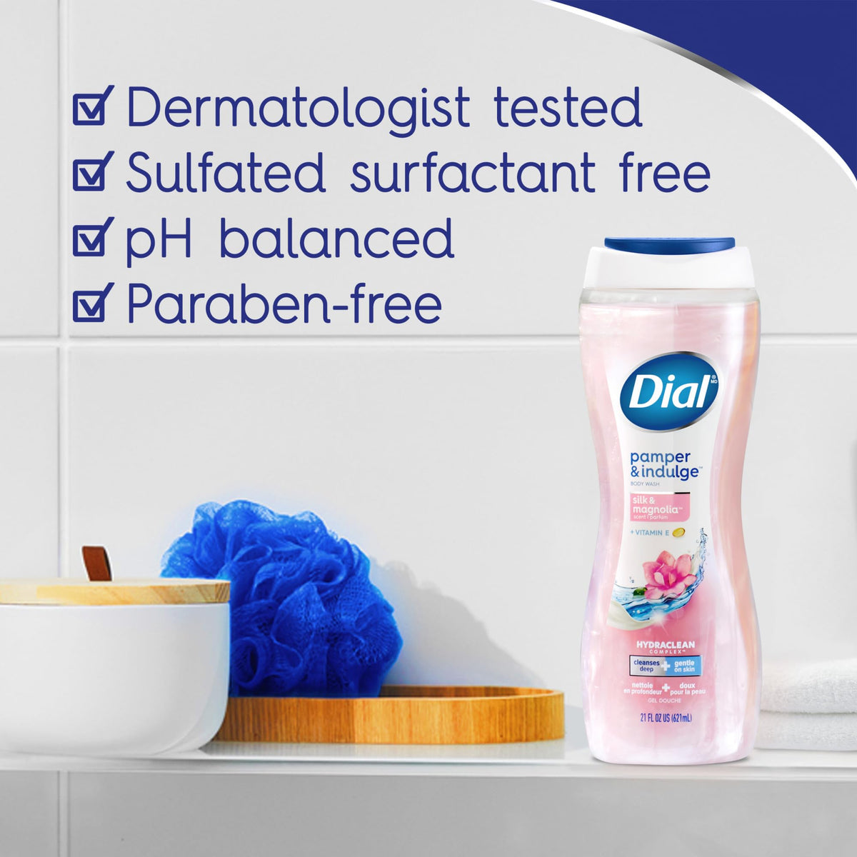 Dial Body Wash Silk & Magnolia packaging side view
