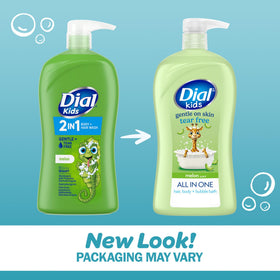 Dial Kids Body Wash back view, ingredients list and usage instructions