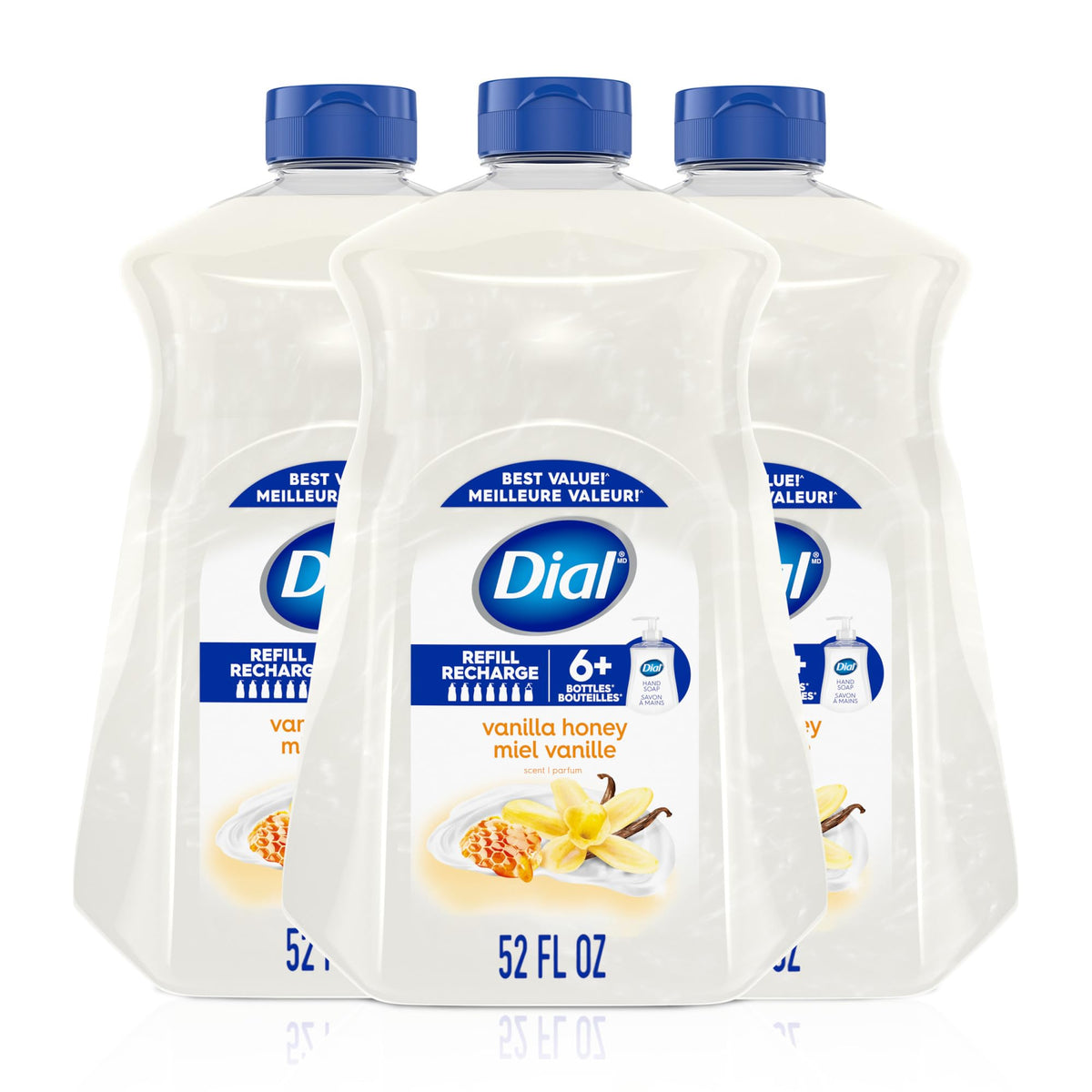 Dial Liquid Hand Soap Vanilla Honey 52 Fl Oz refill pack front view