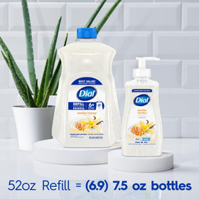 Dial Liquid Hand Soap Vanilla Honey 52 Fl Oz refill pack in kitchen setting