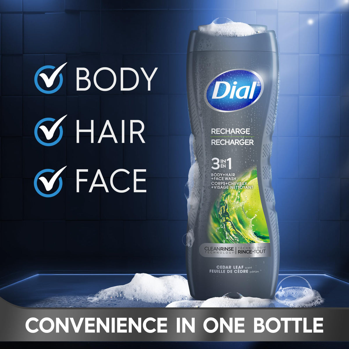 Dial Men 3 in 1 Body Wash 16 Fl Oz Cedar Leaf Scent back view
