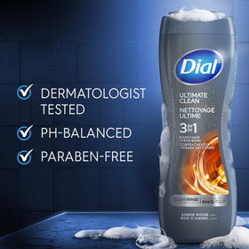 Dial Men 3 in 1 Body Wash 16 Fl Oz in a shower setting