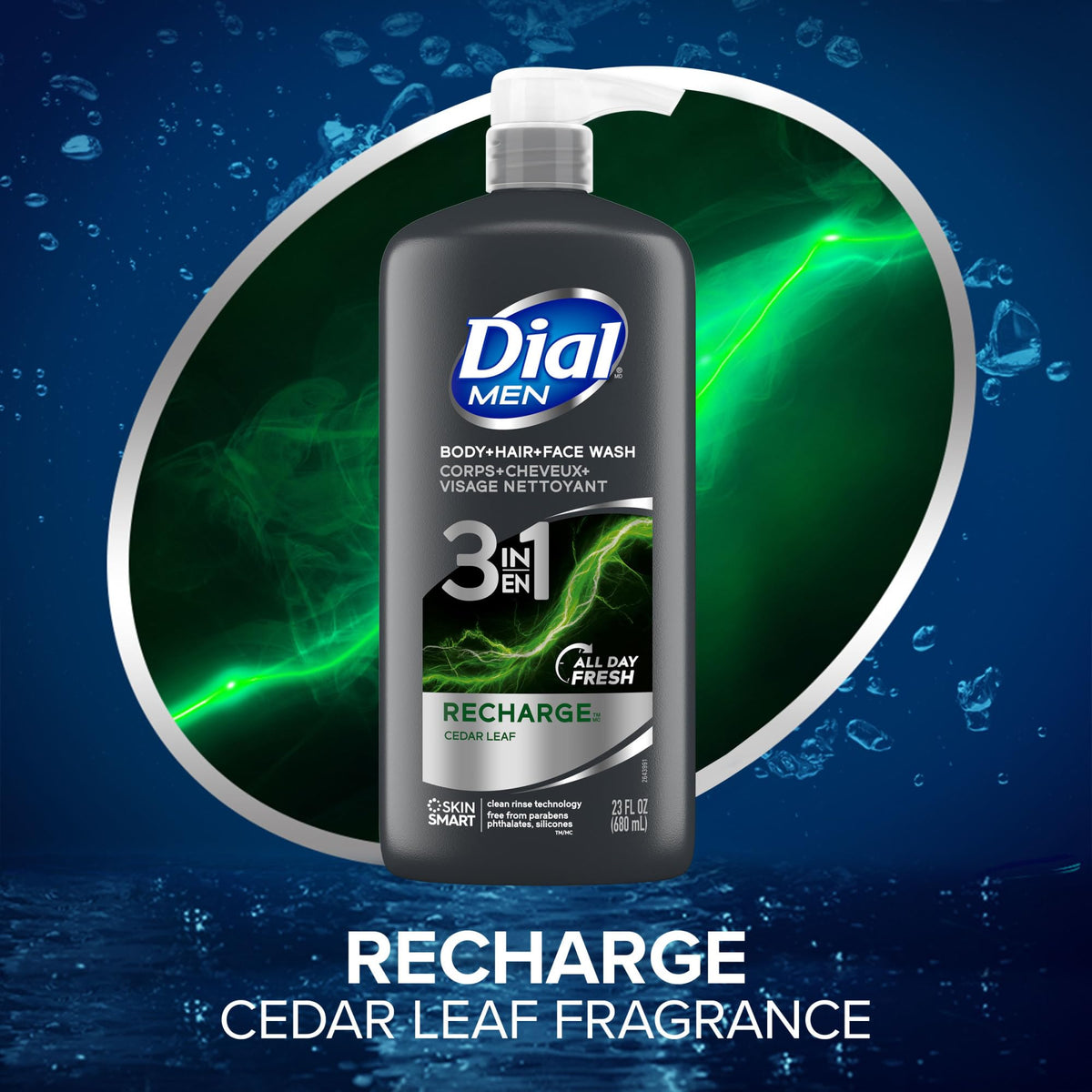 Dial Men 3-in-1 Body Wash back view showing ingredients