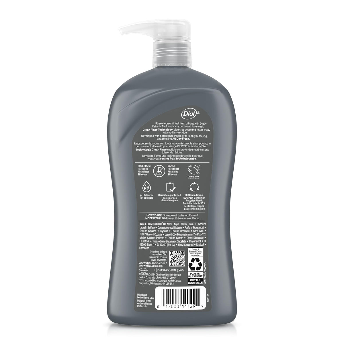 Dial Men 3-in-1 Body Wash Hydro Fresh ingredients list