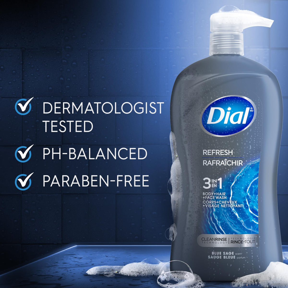 Dial Men 3-in-1 Body Wash Hydro Fresh lather on skin