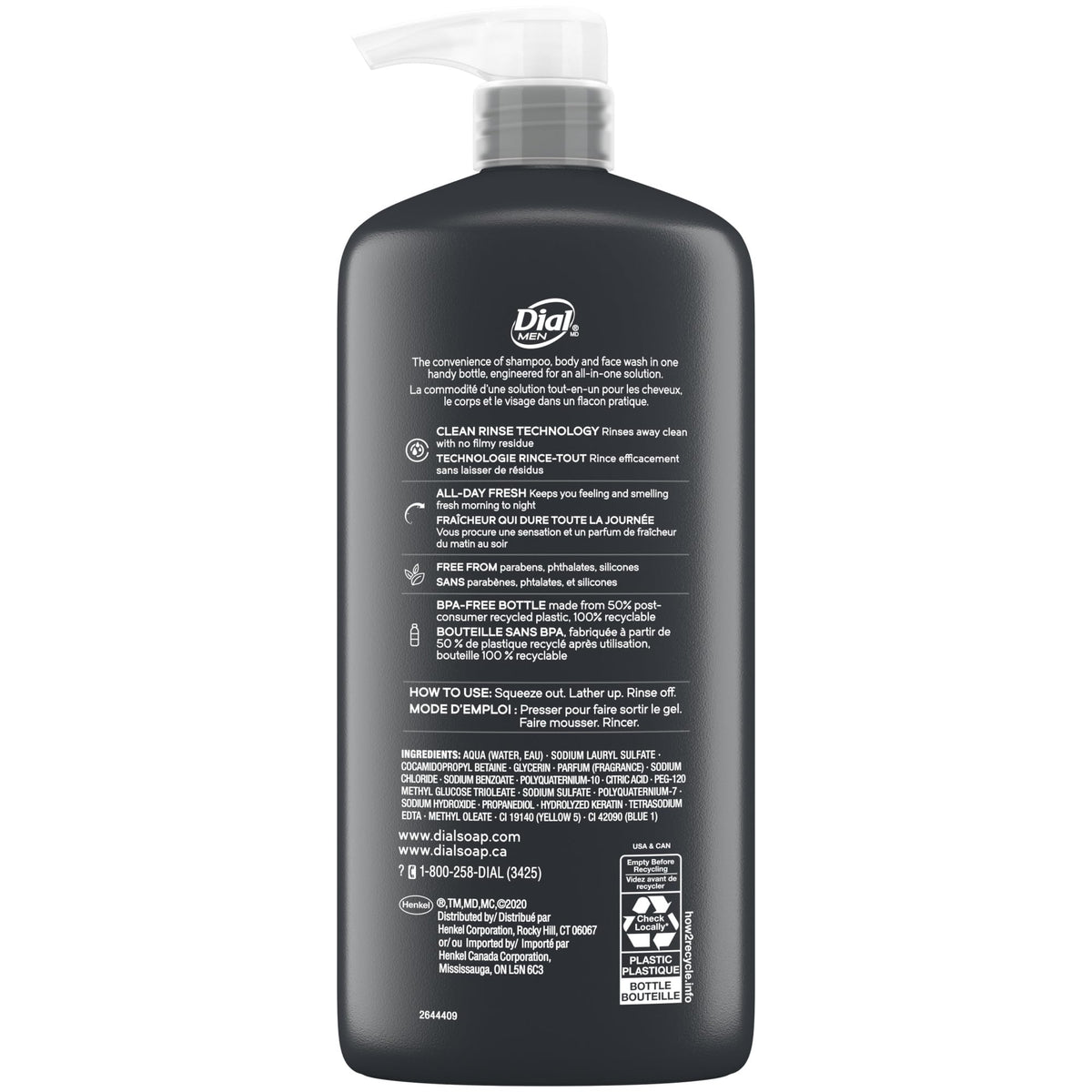 Dial Men 3-in-1 Body Wash in a bathroom setting