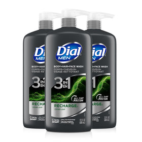 Dial Men 3-in-1 Body Wash Recharge formula front view, 23 Fl Oz