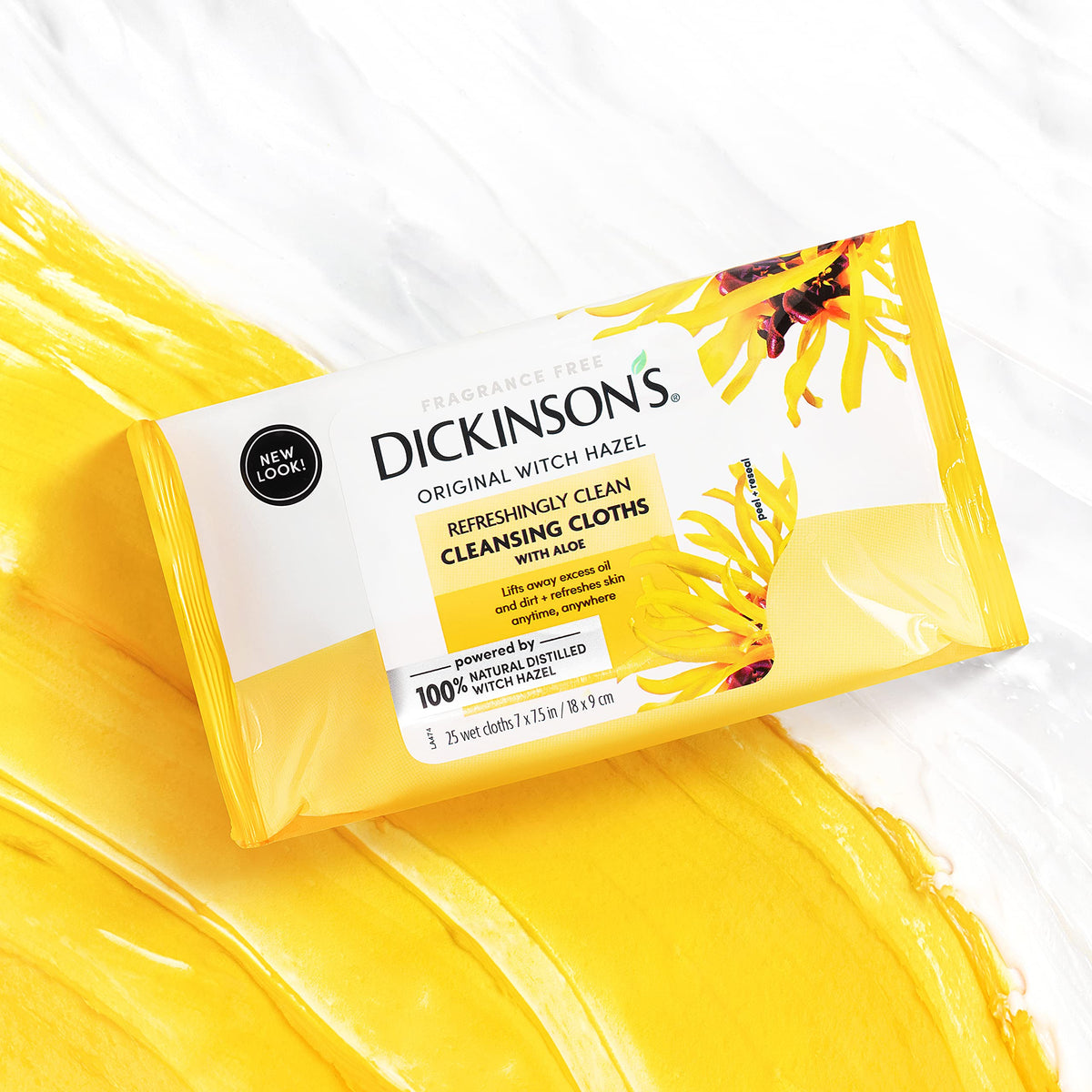 Dickinson's cleansing cloths displayed with aloe and witch hazel