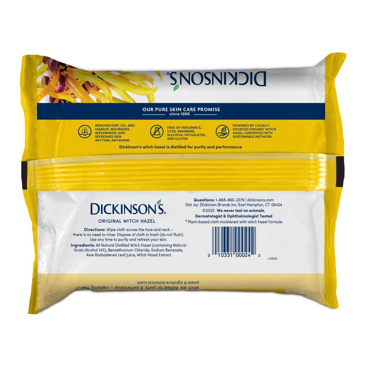Dickinson's Refreshingly Clean Cleansing Cloths packaging details